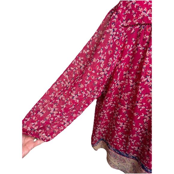 St. John's Bay Women's Blouse Plus Sz 2X Red Shiney Stripes Floral Flowy - Picture 6 of 15